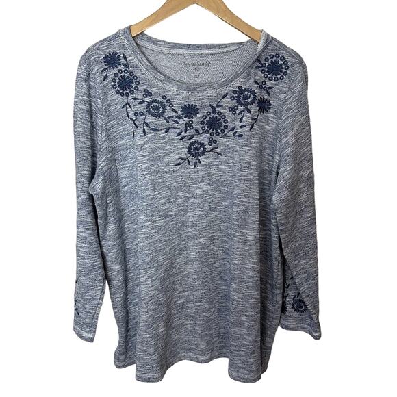 Woman Within Sweatshirt Blue Embroidered‎ Pullover Top Long Sleeves Boho 18/20 - Picture 1 of 9